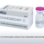 Domosedan contains 10 mg of detomidine hydrochloride as an active substance